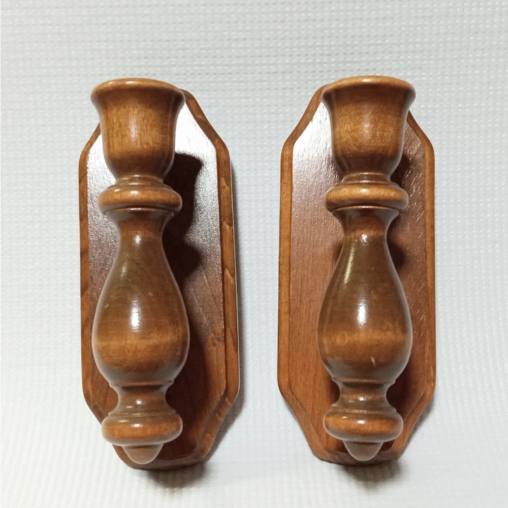 WOODEN SCONCES VTG TAPERED CANDLE HOLDERS 1970'S